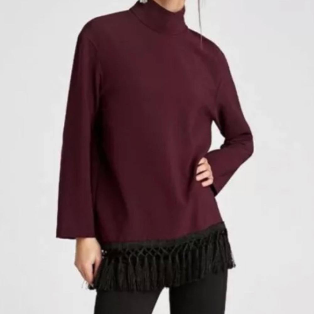 Zara Burgundy High Neck Top